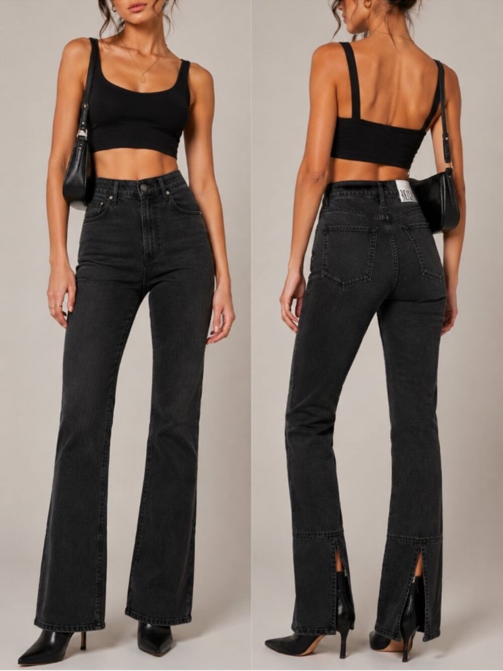 NWT Mother SNACKS! Wedge Slit Heel Mouthwatering Flare Jeans Black Size 30